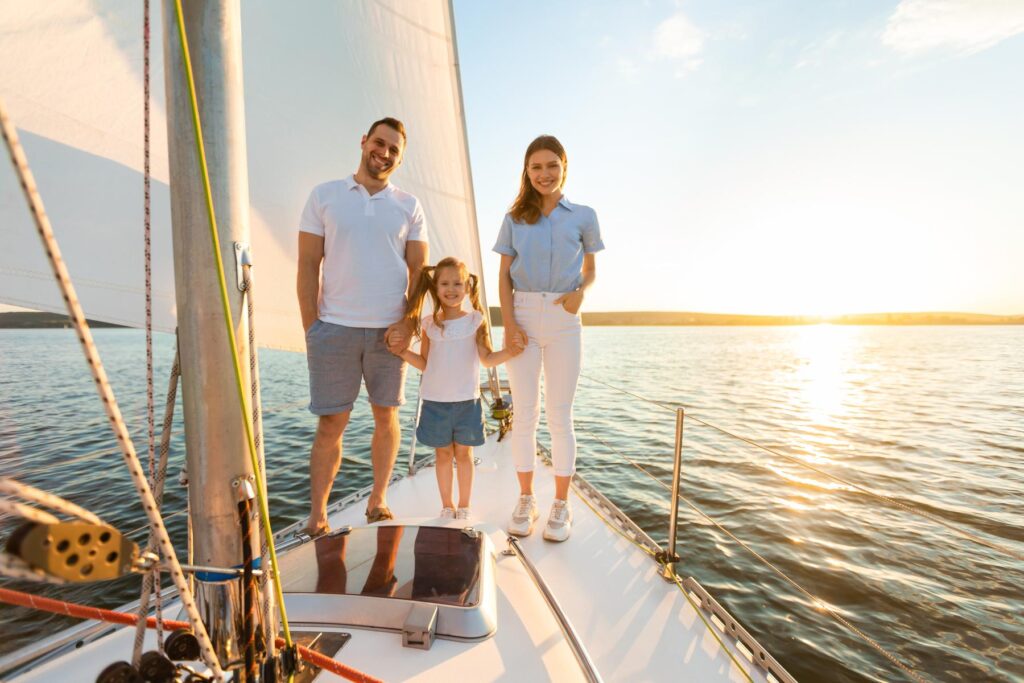 Family vacation on a yacht with ocean views